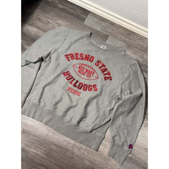 VINTAGE PINK Fresno State Bulldogs Red Wave Crewneck Sweatshirt Medium - Picture 2 of 5